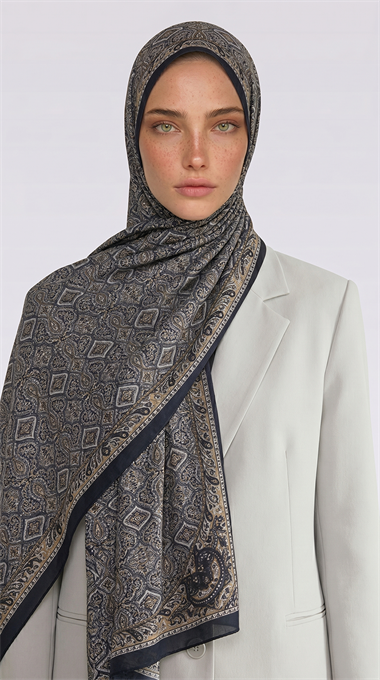 AHENK DESENLİ COTTON ŞAL -SİYAH / SARI