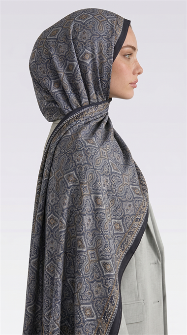 AHENK DESENLİ COTTON ŞAL -SİYAH / SARI