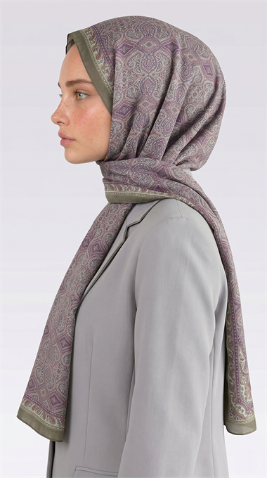 AHENK DESENLİ COTTON ŞAL - YEŞİL / PEMBE