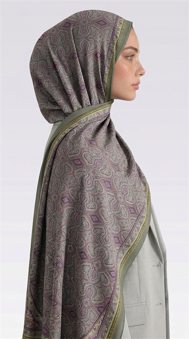AHENK DESENLİ COTTON ŞAL - YEŞİL / PEMBE