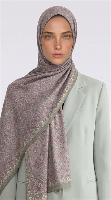 Karaca EşarpCOTTON ŞAL AHENK DESENLİ COTTON ŞAL - YEŞİL / PEMBE