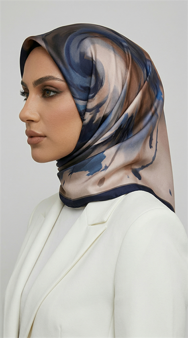 AKIŞ DESENLİ RAYON EŞARP -  LACİVERT / KREM