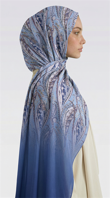 ALMERA DESENLİ COTTON ŞAL - BUZ MAVİSİ