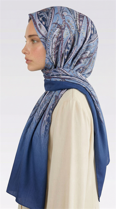 ALMERA DESENLİ COTTON ŞAL - BUZ MAVİSİ