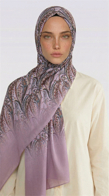 ALMERA DESENLİ COTTON ŞAL - GRİ / TOZ PEMBE