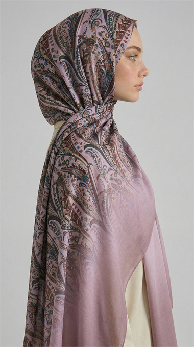 ALMERA DESENLİ COTTON ŞAL - GRİ / TOZ PEMBE