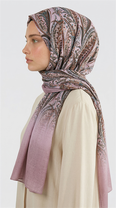 ALMERA DESENLİ COTTON ŞAL - GRİ / TOZ PEMBE
