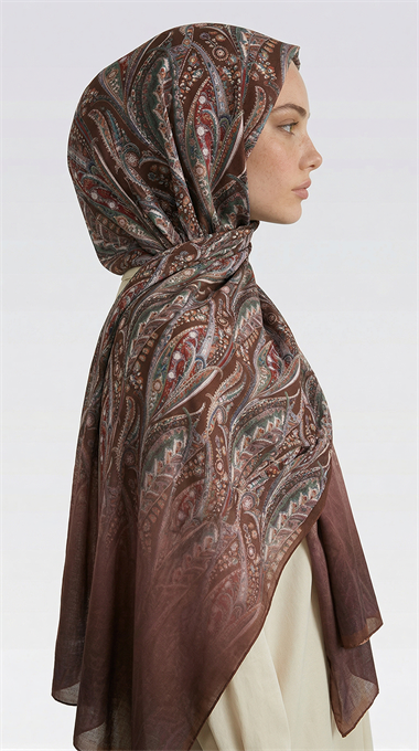ALMERA DESENLİ COTTON ŞAL - KAHVERENGİ