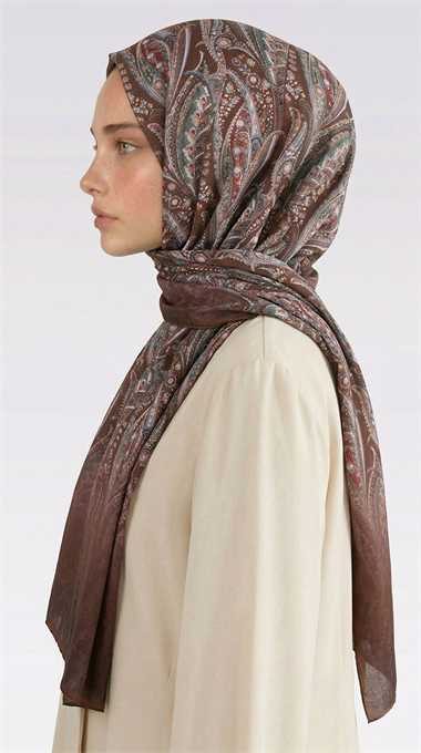 ALMERA DESENLİ COTTON ŞAL - KAHVERENGİ