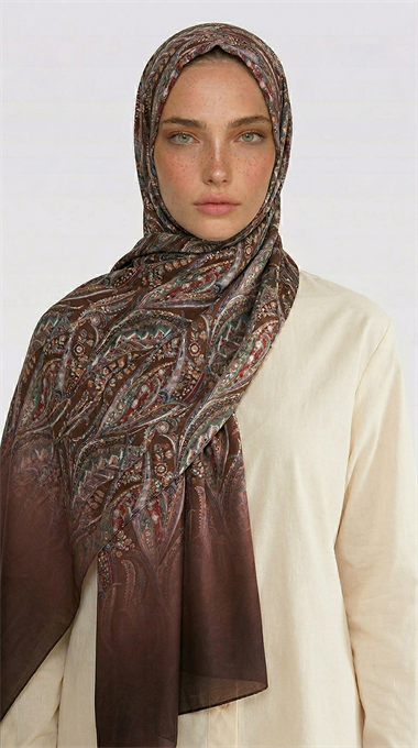 ALMERA DESENLİ COTTON ŞAL - KAHVERENGİ