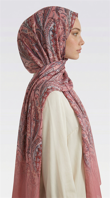 ALMERA DESENLİ COTTON ŞAL - KIRMIZI / PEMBE