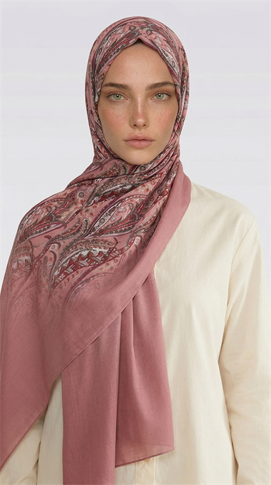 ALMERA DESENLİ COTTON ŞAL - KIRMIZI / PEMBE