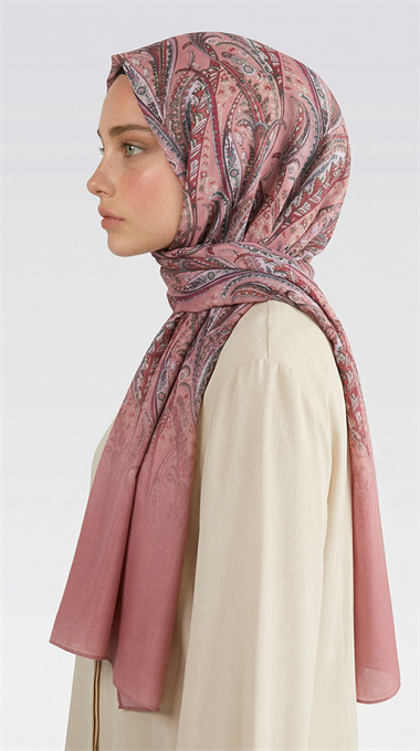 ALMERA DESENLİ COTTON ŞAL - KIRMIZI / PEMBE