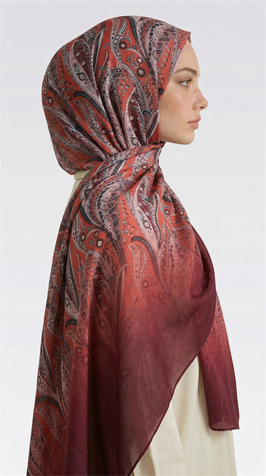 ALMERA DESENLİ COTTON ŞAL - KIRMIZI