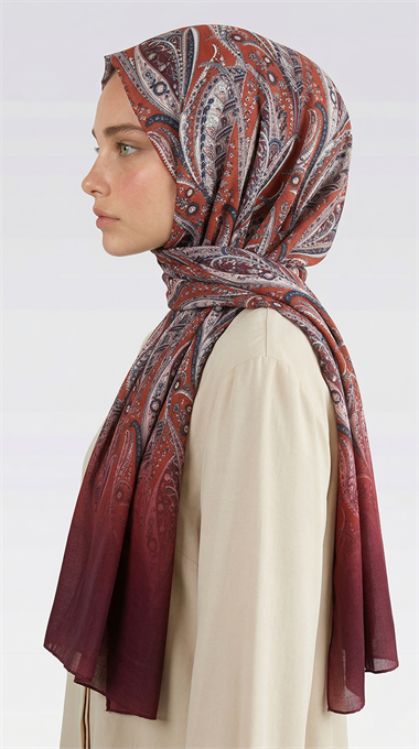 ALMERA DESENLİ COTTON ŞAL - KIRMIZI