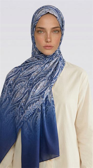 ALMERA DESENLİ COTTON ŞAL - LACİVERT / BEYAZ