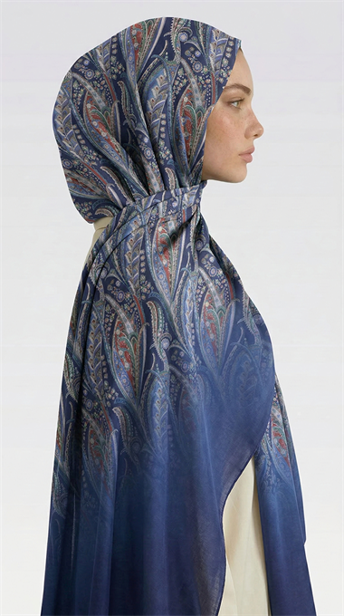 ALMERA DESENLİ COTTON ŞAL - LACİVERT / KİREMİT 