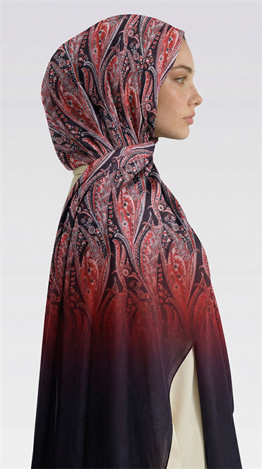 ALMERA DESENLİ COTTON ŞAL - LACİVERT / KIRMIZI 
