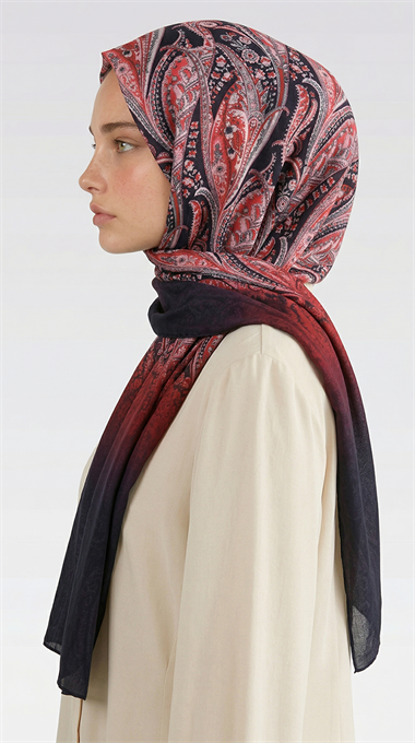 ALMERA DESENLİ COTTON ŞAL - LACİVERT / KIRMIZI 