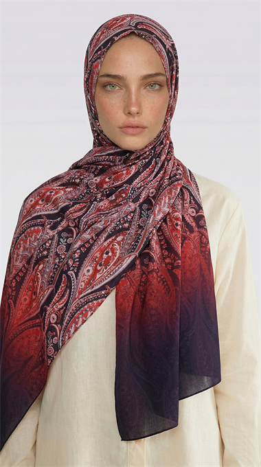 ALMERA DESENLİ COTTON ŞAL - LACİVERT / KIRMIZI 
