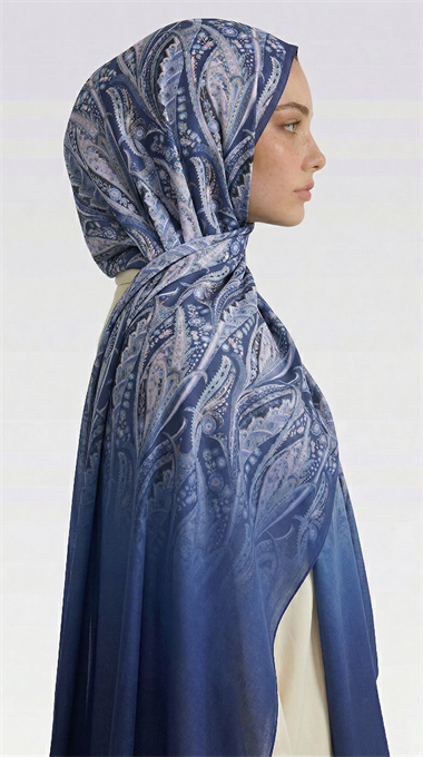ALMERA DESENLİ COTTON ŞAL - LACİVERT / KİREMİT 