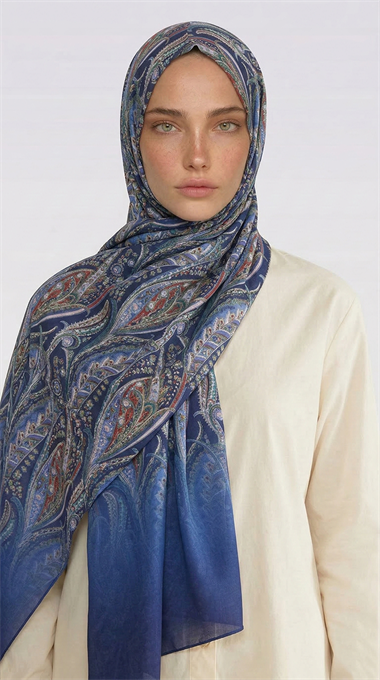 ALMERA DESENLİ COTTON ŞAL - LACİVERT / KİREMİT 