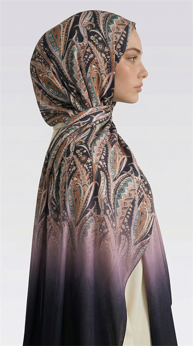 ALMERA DESENLİ COTTON ŞAL - LACİVERT / TURUNCU
