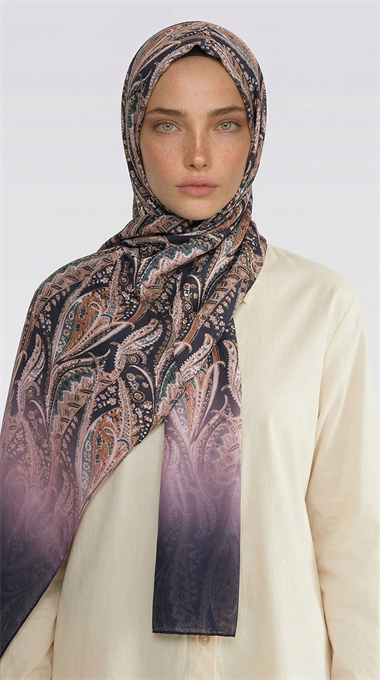 ALMERA DESENLİ COTTON ŞAL - LACİVERT / TURUNCU