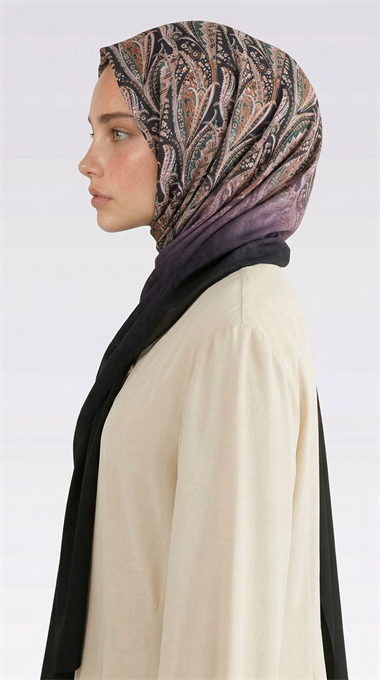 ALMERA DESENLİ COTTON ŞAL - LACİVERT / TURUNCU