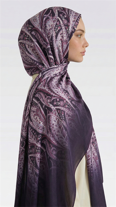 ALMERA DESENLİ COTTON ŞAL - MOR / MÜRDÜM