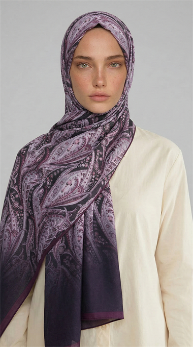 ALMERA DESENLİ COTTON ŞAL - MOR / MÜRDÜM