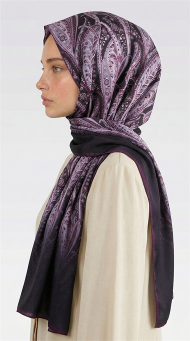 ALMERA DESENLİ COTTON ŞAL - MOR / MÜRDÜM