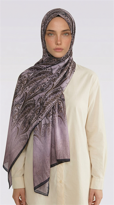 ALMERA DESENLİ COTTON ŞAL - SİYAH / LİLA 
