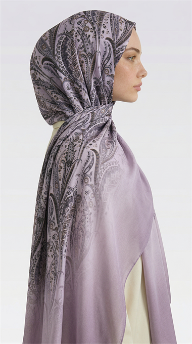 ALMERA DESENLİ COTTON ŞAL - SİYAH / LİLA 