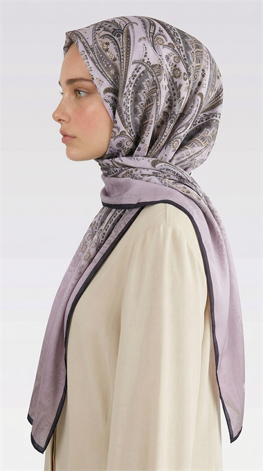 ALMERA DESENLİ COTTON ŞAL - SİYAH / LİLA 