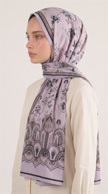 ALYA ETNİK DESENLİ COTTON ŞAL - GRİ