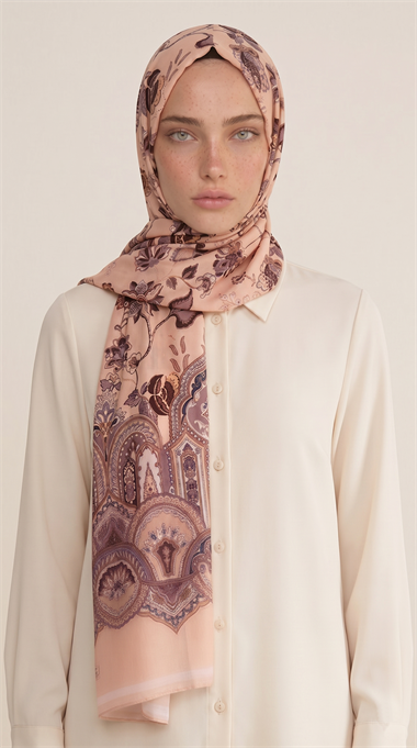 ALYA ETNİK DESENLİ COTTON ŞAL - KAHVERENGİ / SOMON