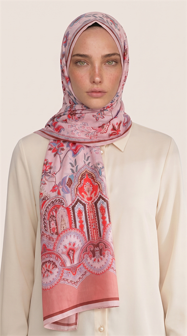ALYA ETNİK DESENLİ COTTON ŞAL - KIRMIZI / SOMON