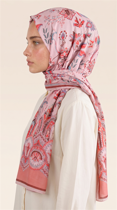 ALYA ETNİK DESENLİ COTTON ŞAL - KIRMIZI / SOMON