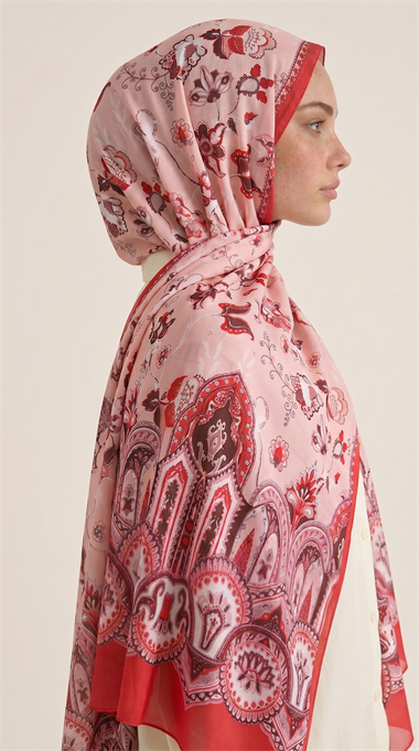 ALYA ETNİK DESENLİ COTTON ŞAL - KIRMIZI / KREM 