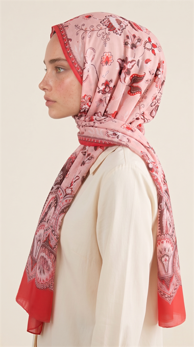 ALYA ETNİK DESENLİ COTTON ŞAL - KIRMIZI / KREM 