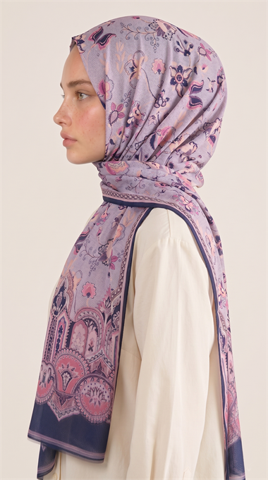 ALYA ETNİK DESENLİ COTTON ŞAL - LACİVERT / PEMBE 