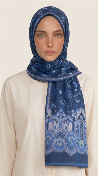 ALYA ETNİK DESENLİ COTTON ŞAL - LACİVERT / 
