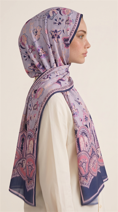 ALYA ETNİK DESENLİ COTTON ŞAL - LACİVERT / PEMBE 