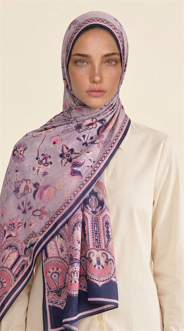 Karaca EşarpCOTTON ŞAL ALYA ETNİK DESENLİ COTTON ŞAL - LACİVERT / PEMBE 
