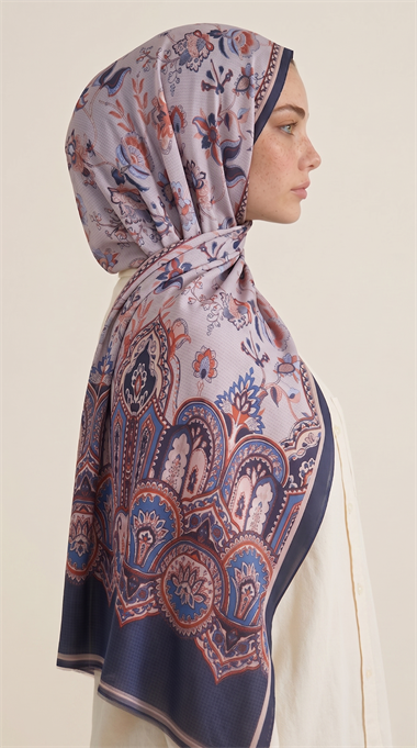 Karaca EşarpCOTTON ŞAL ALYA ETNİK DESENLİ COTTON ŞAL - LACİVERT / GRİ 