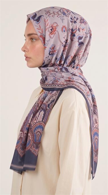 ALYA ETNİK DESENLİ COTTON ŞAL - LACİVERT / GRİ 