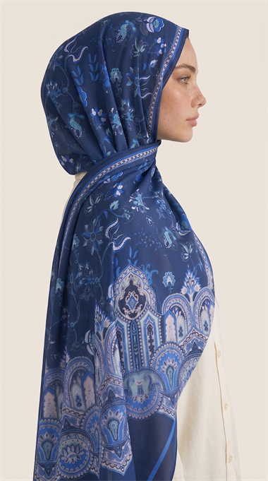 Karaca EşarpCOTTON ŞAL ALYA ETNİK DESENLİ COTTON ŞAL - LACİVERT / 