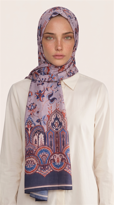 ALYA ETNİK DESENLİ COTTON ŞAL - LACİVERT / GRİ 