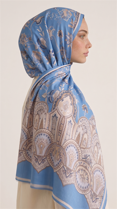 Karaca EşarpCOTTON LİNE EŞARPALYA ETNİK DESENLİ COTTON ŞAL - MAVİ / KREM 